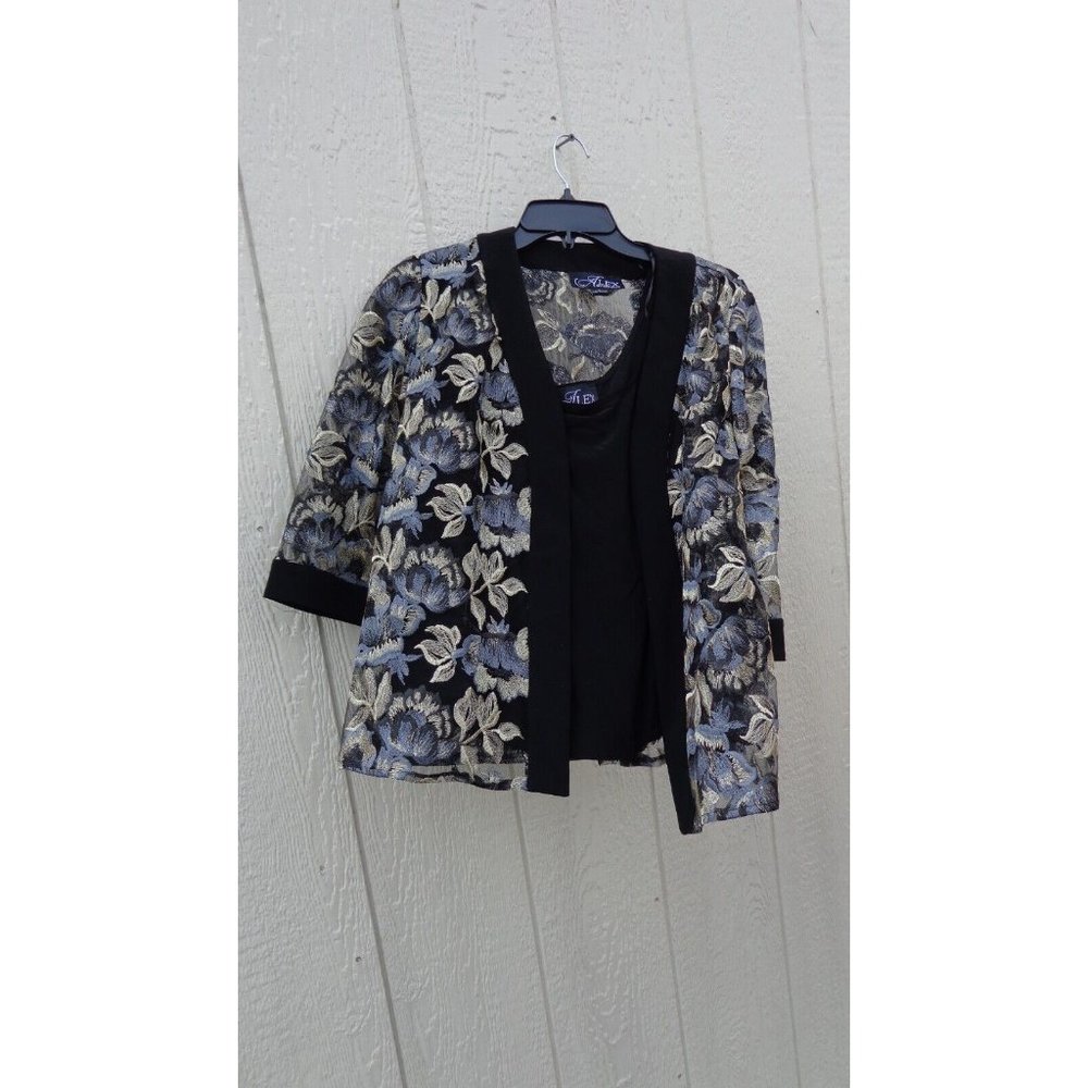 Alex Evenings Woman Wedding MOB Black Gold 2x Jacket Embroidered Tank Tw…